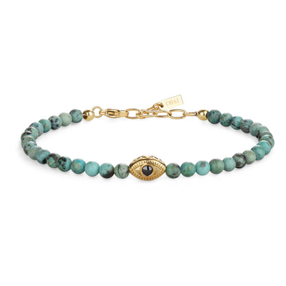 COAI African Turquoise Bracelet for Women, Evil Eye Charm Crystal Beaded Bracelet for Women 4mm
