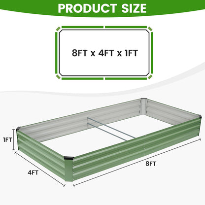 G GOOD GAIN 8x4x1ft Galvanized Raised Garden Bed, Heavy-Duty Metal Planter Boxes Outdoor for Vegetables Flowers Herbs, Olive Green(2 Pack)