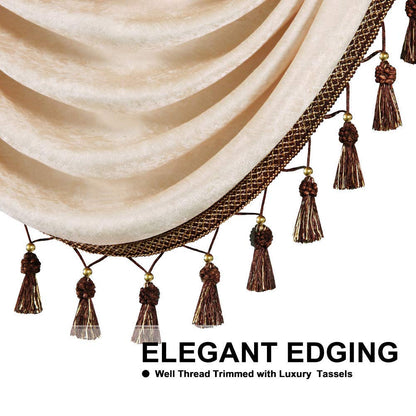 ELKCA Beige Chenille Window Curtains Valance for Living Room Waterfall Valance for Bedroom,Rod Pocket (W39 Inch, 1 Panel)