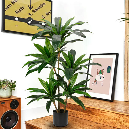 Artificial Dracaena Tree 4ft Tall Faux Dracaena Plants Fake Silk Fragrans Tree with Pot for Living Room Floor Indoor Outdoor Office Home Decor Gift for Housewarming