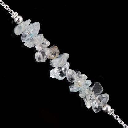 Gemimpression Handmade Clear Quartz Chips Bar Bracelet – Natural Energy Healing Crystals – Silver Plated Adjustable 8 Inch Chain – Christmas Gift