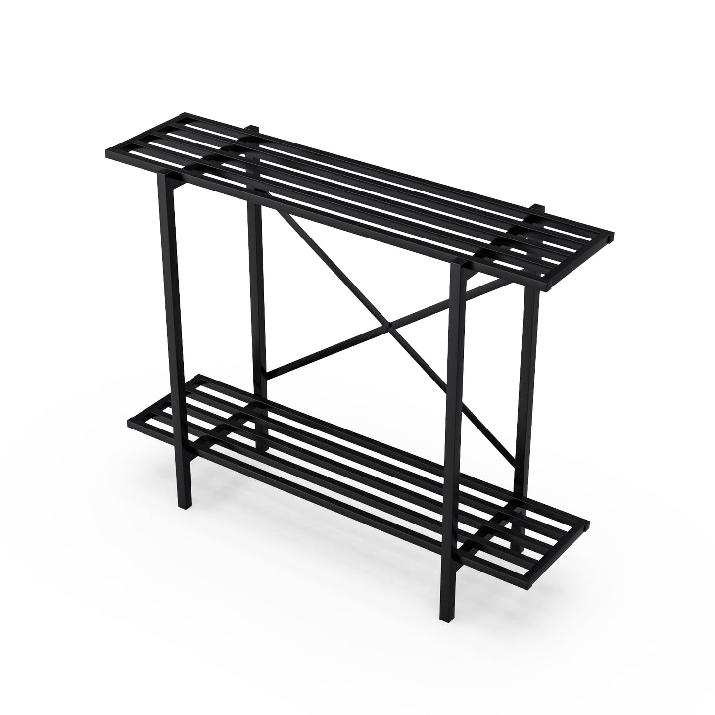 Zhongma 2 Tier Window Height Metal Sturdy Heavy Plant Stand, Narrow Plant Stand Indoor and Outdoor, L35.43 x W10.3 x H27.5 inch, 440 LBS Capacity & Heavy Duty Construction