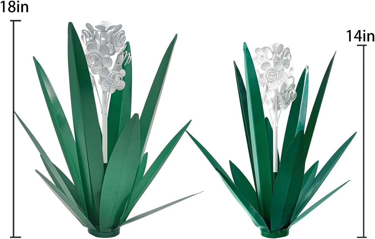 LCJECV Metal Agave Plant Garden Art, 2 Pack Tequila Rustic Sculpture, Rustic Metal Agave Plants for Yard Stakes, Garden Figurines, Outdoor Patio (2 PCS White Flowers)