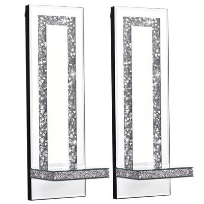 Aeveco Crystal Crush Diamond Mirrored Candle Sconces, Silver Wall Candle Holder Set of 2, Wall Decorations for Living Room，Dining Room (Rectangle Stripe (Style 4))