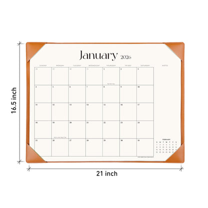 Simplified Desk Calendar 2026 with Desktop Mat, Cabbrix Large Desk Pad Calendar 21" x 16-1/2" Including January 2026 to June 2027 Desk Blotter Calendar for Home School and Office (Brown)