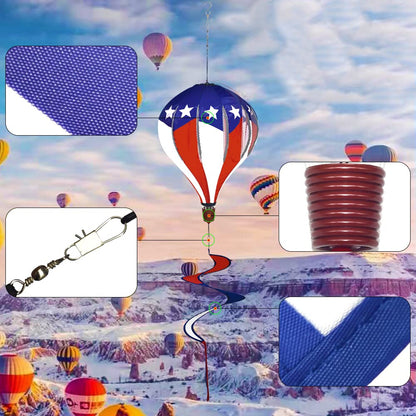 FENELY Patriotic Hot Air Balloon Garden Wind Spinners Giant Flag Pinwheels Whirligigs Windmill Toys for Kids Yard Decor Lawn Decorations Outdoor Whirlygig Windmills Wind Twister Everyday 59" L 2Pack
