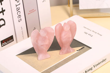 QINJIEJIE 3" Rose Quartz Angel Large Crystals Decor Healing Stones Peace Angel Desk Figurine Big Light Pink Gemstone Statue Home Pocket Polished Room Office Decorations Guardian Gift for Women