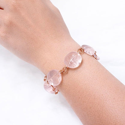 VAN DER MUFFINS JEWELS Natural Rose Quartz Chunky Gemstone Bracelet | Heart Chakra Healing Bracelet | 8 Inches
