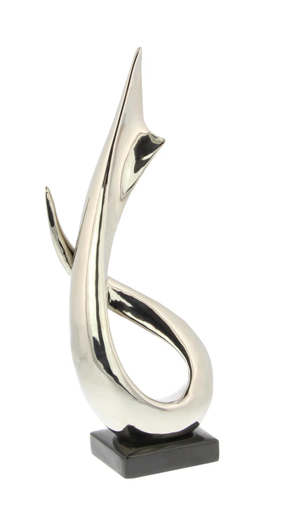 Deco 79 Porcelain Ceramic Abstract Decorative Sculpture Home Decor Statue with Black Base, Accent Figurine 8" x 4" x 17", Silver