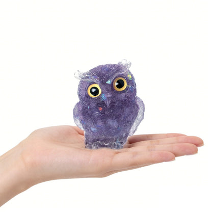 OwMell Owl Statue Tumbled Stone Gemstone Owl Figurine Home Decor Shelf Decor 2.5" - Deep Purple