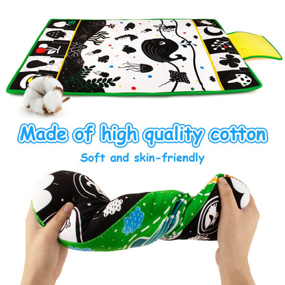 Inbeby Tummy Time Mirror & Play Mat & Pillow 3-in-1, High Contrast Black and White Baby Toys, Activity Mat for Early Education, Newborn Infant Tummy Time Toy Set for 0 3 6 12 Month Crinkle/Squeake
