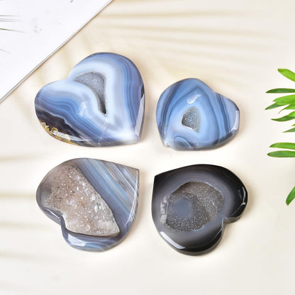 JIC Gem Large Agate Heart Crystal Geode Druzy Palm Worry Stone Reiki Crystals and Healing Stones 3.5-3.9"(90-100mm)