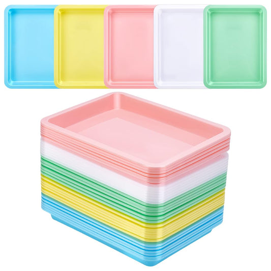 INTERWARM 30Pcs Plastic Art Trays, 9.6 x 7.3 Inches Activity Craft Sand Trays Flat Storage Organizer Bins Stackable Bins for DIY Projects Painting Beads Organizing Supply, 5 Color