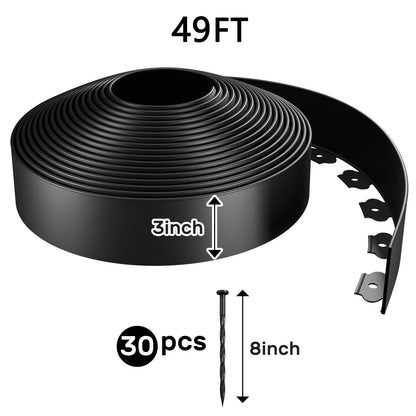 AGTEK Garden Edging 49FT Landscape Edging Kit 3 Inch Height Plastic Garden Border No Dig Lawn Border for Yard Flower Bed with 30 Stakes