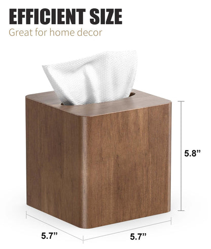 Livelab Tissue Box Cover Square - Oak Wood Tissue Box Holder for Living Room, Dinner Table, Bathroom, Office - Decorative Wooden Cube Facial Tissue Cover for Modern Farmhouse Home Decor | Brown