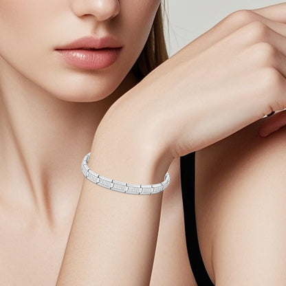 KYOSI Magnetic Bracelets for Women, Stainless Steel Silver Bracelet with Cubic Zirconia, Adjustable Chain Fashion Zircon Jewelry Womens Gift
