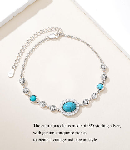 DOLIOX Real Turquoise Adjustable Bracelet for Women with CZ 925 Sterling Silver Elegant Genuine Green Gemstones Bracelets Jewelry for Her Wife Mom