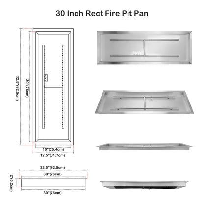 Stanbroil 30 x 10 Inch Drop-in Fire Pit with Burner and All Accessories Required for DIY Fire Pit Projects, Natural Gas Version, 125,000 BTU Max