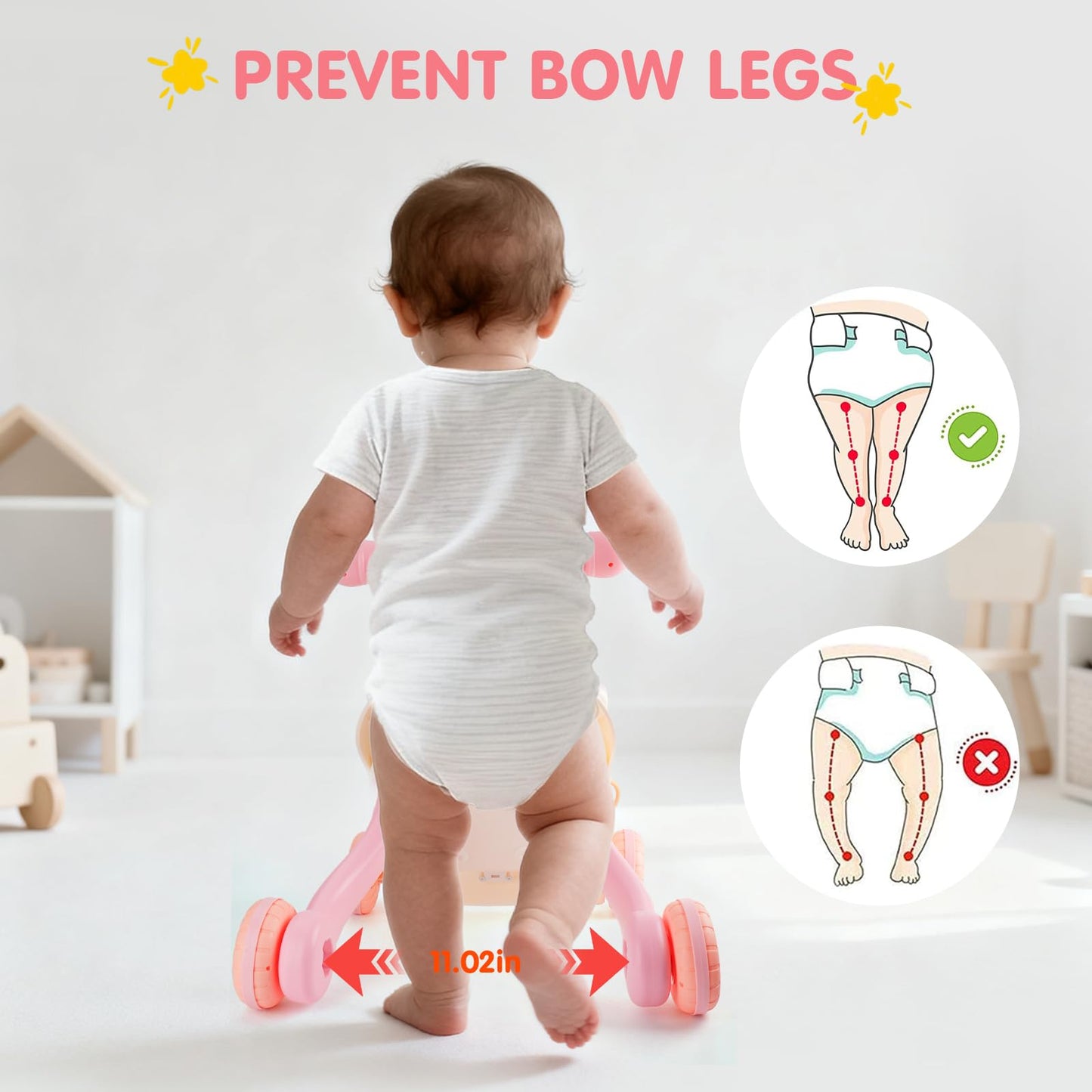 AuntyFey Baby Walker, 3 in 1 Push Walker for Baby Girls Boys, Baby Walking Toy for 1 Year Old Learning to Walk, Sit to Stand Baby Walker Push Toy for Girl 12 Months, Pink