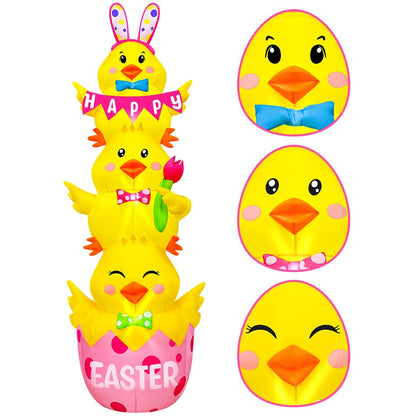 7.1FT Easter Inflatable Outdoor Decoration Inflatable Three Chicks, Built in LED Lights Blow Up Yard Decoration for Lawn Garden Holiday Party