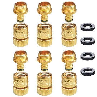 HQMPC No Pb Garden Hose Quick Connect Brass Hose Quick Connect Quick Release Hose ConnectorWater Hose Connectors 3/4" GHT (6 SETS)