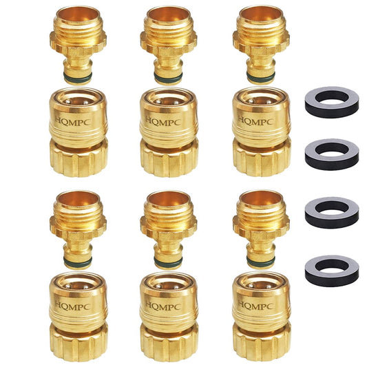 HQMPC No Pb Garden Hose Quick Connect Brass Hose Quick Connect Quick Release Hose ConnectorWater Hose Connectors 3/4" GHT (6 SETS)
