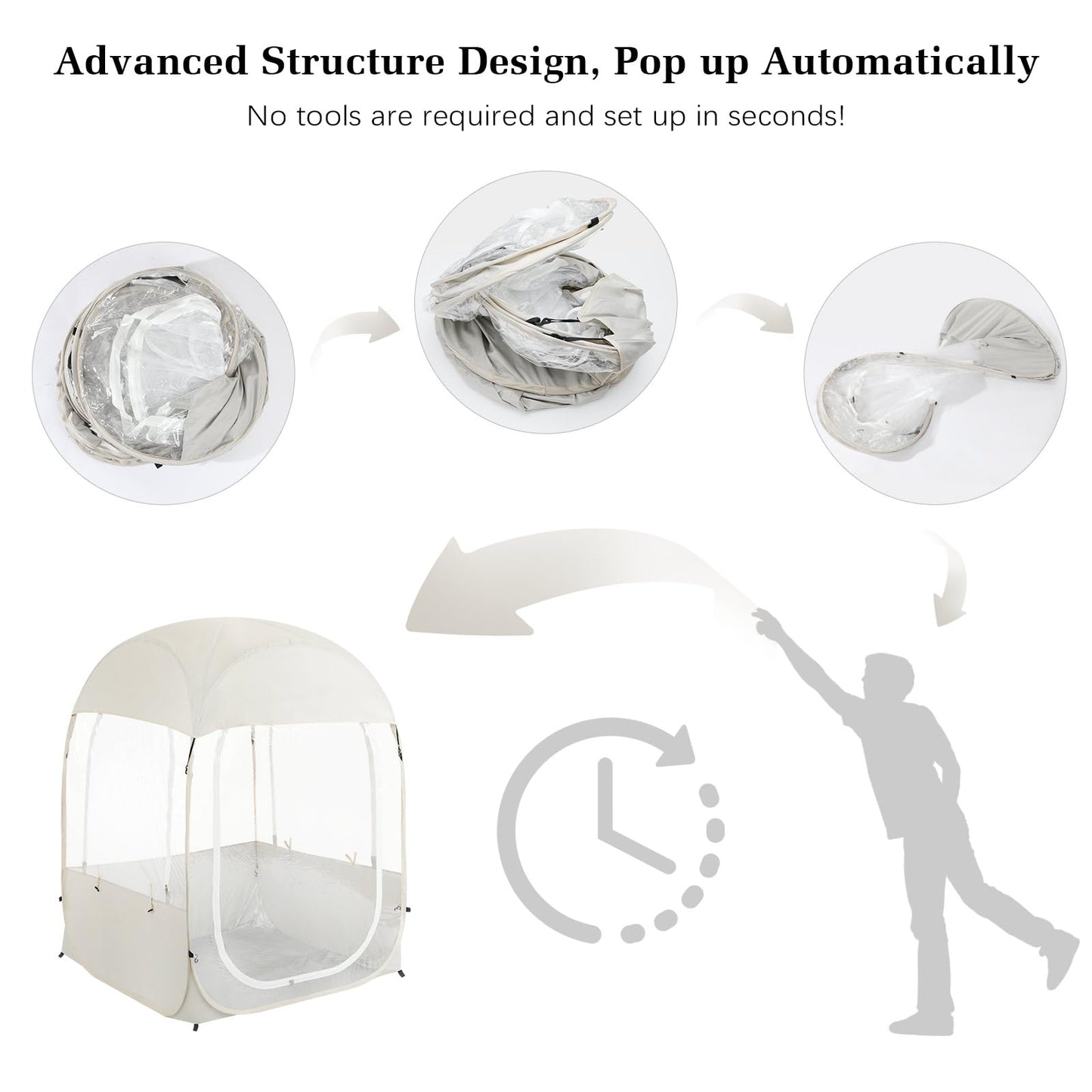Raynesys Sports Tent for 1-2 Person, Portable & Foldable Pop Up Tents Shelter with Carry Bag, Instant Weather Proof Clear View Bubble Tent for Fishing, Camping, Watching Sports Events