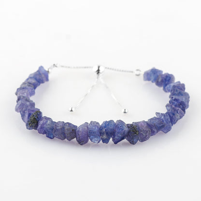 CRYSTALINES Raw Natural Blue Tanzanite Gemstones Bolo Bracelets, December Birthstone, Rough Stones, Handmade Jewelry, Adjustable Slider, Chakra Healing Crystals, Christmas Gifts for Women