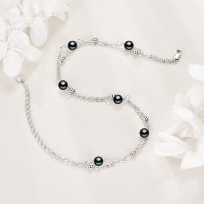 CRMAD Black Pearl Bracelet Anklet for Women Sterling Silver Beach Jewelry Gift for Women (black pearl, bracelet 7+2'')