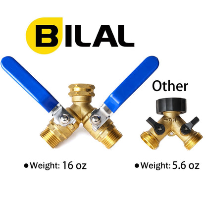 Garden Hose Splitter 2 Way Heavy Duty, Brass Faucet Adapter With Long Handle For Gardening Water Hose Shut Off Valve Hose Connector Fittings Outdoor Water Spigot Hose Bib Y Splitter