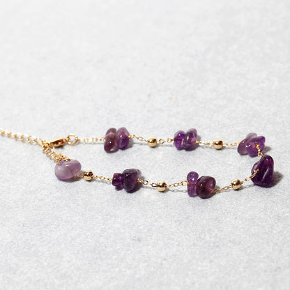 Jewever Chip Tumbled gems Bracelets for Women Copper Plated 14k Gold Chain Healing Crystals and Gemstones Bracelet Birthday Stone Gifts (Amethyst)