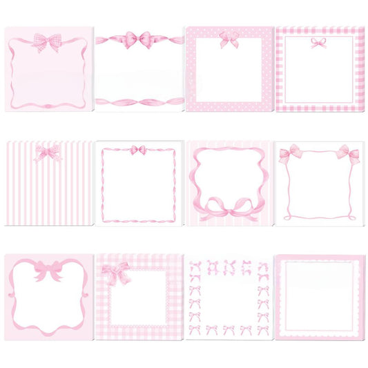 Cute Sticky Notes 3x3 Pink Bow Sticky Note Pads Aesthetic Coquette Bows Note Pad Self-Stick Ribbon Bowknot Stickey Notes Memo Pad Stationery Study School Essentials Desk Office Teacher Supplies
