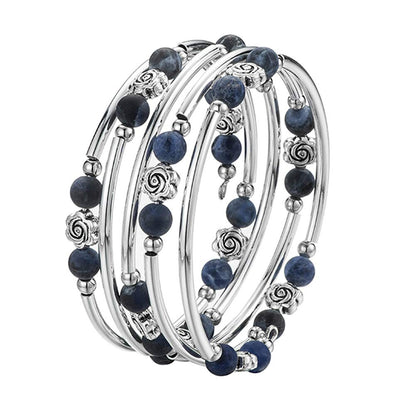 BULINLIN Wrap Bangle Rose Bead Bracelet - Beaded Bracelet with Natural Agate Stone Gifts For Women(01-Navy blue)