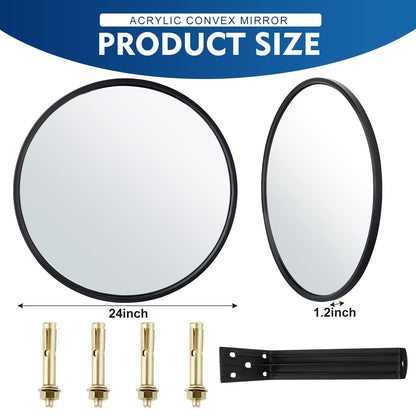 Maitys 2 Pcs Convex Mirror Acrylic Safety Security Traffic Corner Mirrors Adjustable Wide Angle View with Fixing Bracket for Indoor Outdoor Garage School Classroom Warehouse(24 Inch)