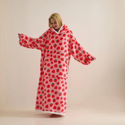 xuan dian Wearable Blanket Sweatshirt Gifts for Women and Men, Warm and Cozy Giant Blankets Hoodie, Thick Flannel Blanket with Sleeves and Giant Pocket - Strawberry