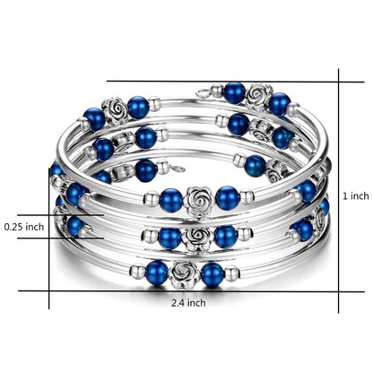 BULINLIN Wrap Bangle Rose Bead Bracelet - Beaded Bracelet with Natural Agate Stone Gifts For Women(01-Sapphire pearl)
