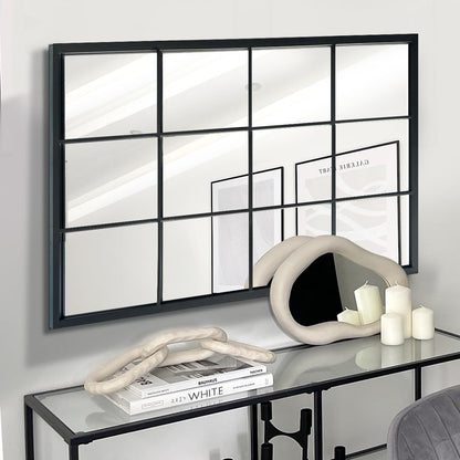 OUSHUAI Balck Rectangle Mirror,Window Pane Grid Mirror,Minimalism Wall Mounted Mirror for Entryway,Hallway,Living Room,Fireplace 24"X36"