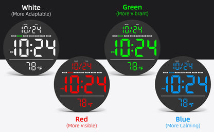 Digital Wall Clock with Large LED Display, Date, Temperature, Auto-Brightness | Small [PLUG-IN] Clock | Modern Electric Wall Clock for Bedroom, Classroom, Living Room, Home, Office, Farmhouse – Green