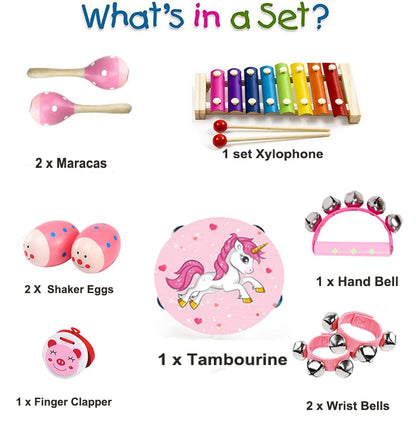 Kids Musical Instruments Sets, 12pcs Wooden Percussion Instruments Toys Tambourine Xylophone for Kids Playing Preschool Education, Early Learning Musical Toys for Boys Girls Chrismas Thanksgiving Gift