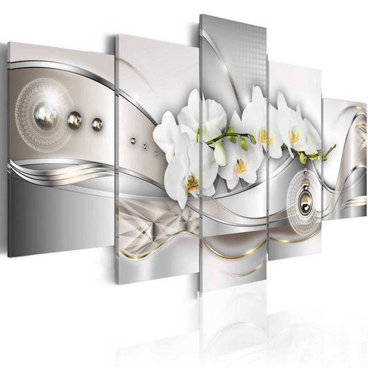Vibrant Flower Pearl Orchids Canvas Wall Art Modern Decor 5 Pieces Print Painting White Floral HD Picture Bedroom Living Room Framed Ready to Hang