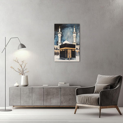TIEHAOMAI Islamic Mosque Canvas Wall Art, Mecca Kaaba Poster Prints, Framed, 12x18 inch (30x45cm), Living Room, Bedroom, Office Decor