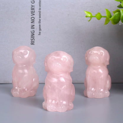 Ytbeoxk Hand-Carved Natural Rose Quartz Crystal Dog Sculpture for Spiritual Healing Energy Stone,Feng Shui Wealth Protection Figurine, Home,Office Desk Decor,Unique Gift for Pet Lovers,Birthday.