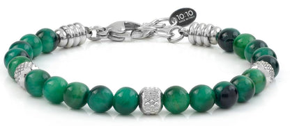 10:10 Beaded Bracelets for Men and Women – Natural Green Tiger Eye Gemstones and Stainless Steel – Adjustable, Durable and Elegant – Made in Italy