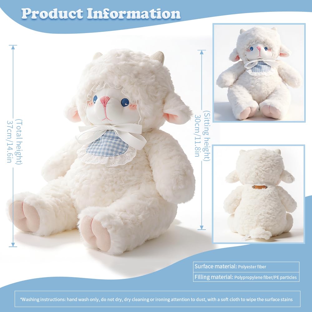 Tatuire Weighted Stuffed Animals White Lamb 14.6 inches Sheep Plush with Blue Eyes, Soft Baby Gift for Kids Girls Women Birthday.