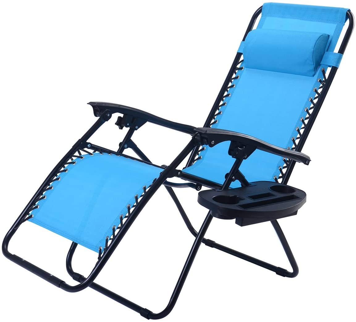Topment Outdoor Zero Gravity Lounge Chair with Pillow & Utility Tray, Folding Patio Lawn Beach Recliner(Blue)