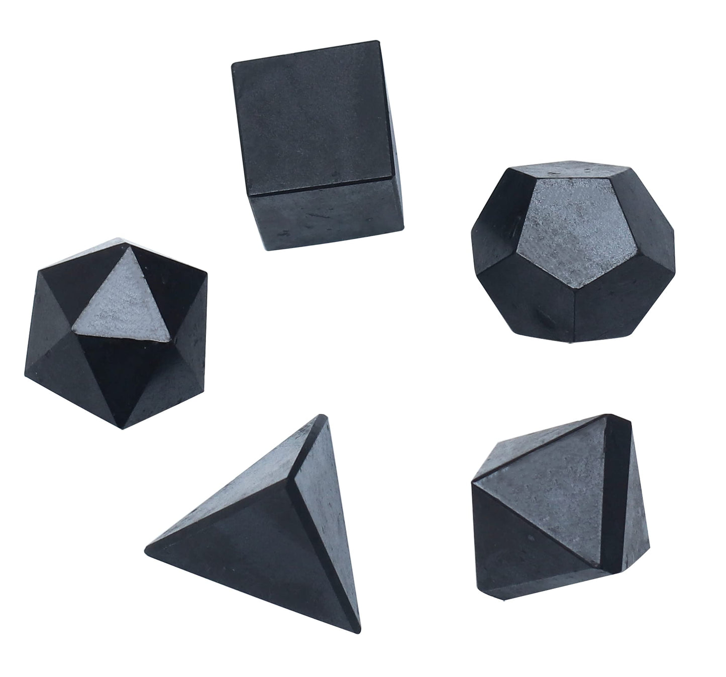 Crocon Black Tourmaline 5Pcs Platonic Solids Crystal Geometry Set, Platonic Solids Sacred Geometric Stones for Meditation Reiki Balancing Healing Chakra Stone Cleansing Spiritual Good Luck (15-20 mm)