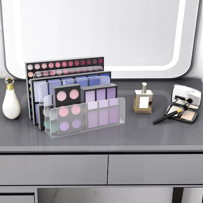 Carooyac Clear Acrylic File Organizer, 4 Sections Acrylic File Holder Sorter, Office Desk Organizer for File Folder Mail Letter Book Electronics Makeup Eye Shadow Palette