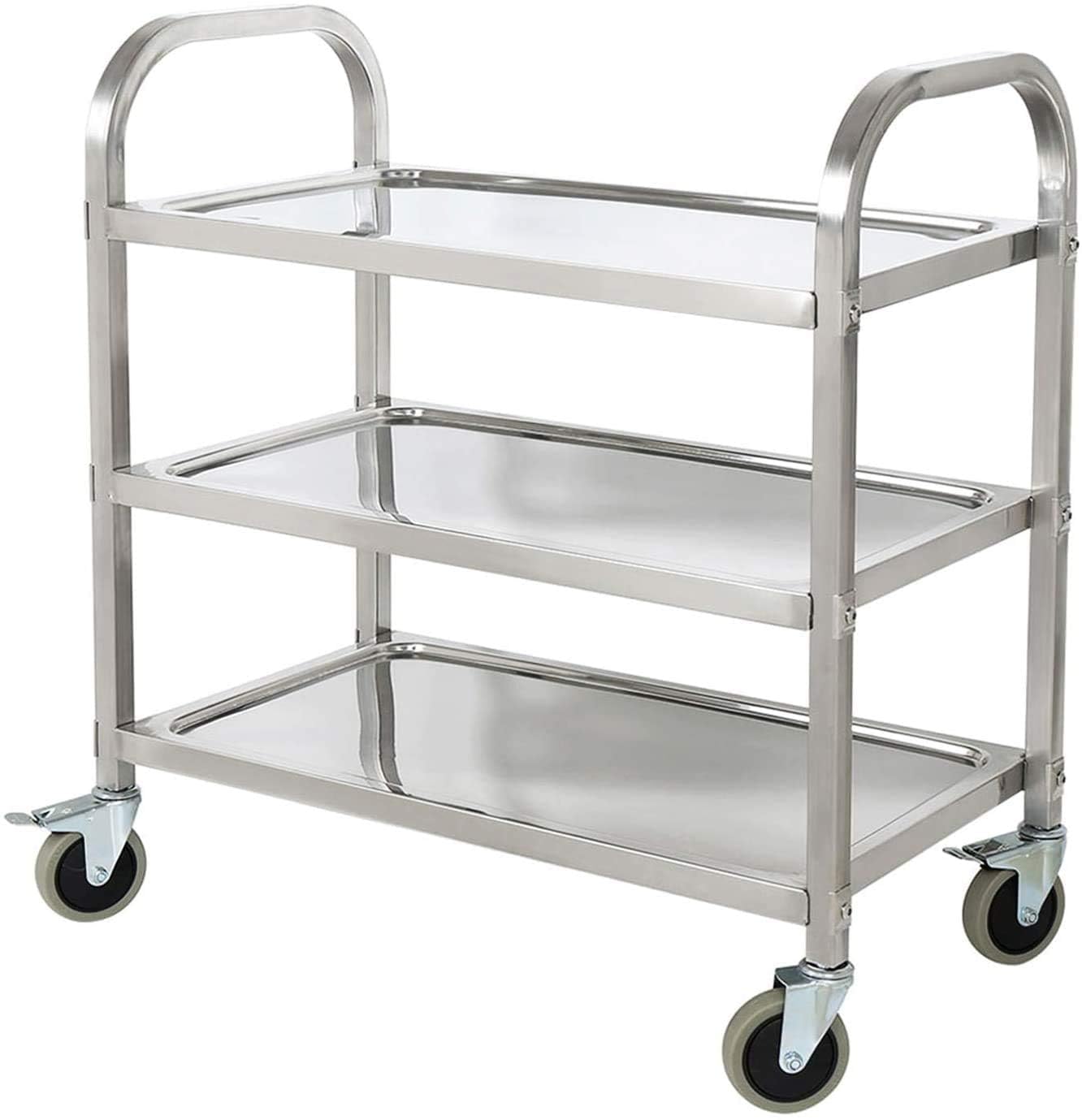 tonchean Stainless Steel Utility Cart 30x16x33 inch 3 Tier Restaurant Carts with Lockable Wheels Serving Rolling Carts for Restaurant Catering Home Commercial Grade & Easy Assembly 400 lbs Capacity