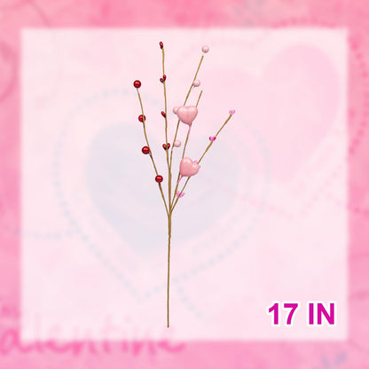 J'FLORU Valentine's Day Gifts Valentines Day Decorations 24 Pack Pink Heart Shaped Berry Picks with Red Berries for Valentines Day Wedding Candlelight Dinner Anniversary