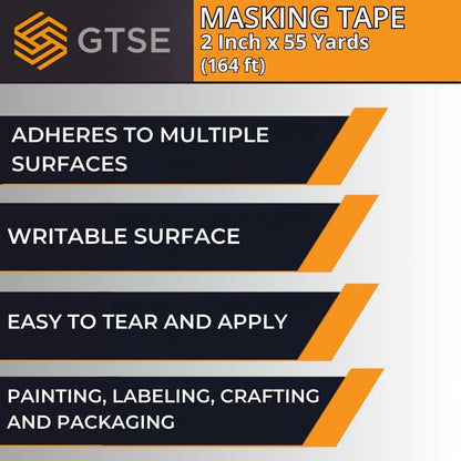 GTSE Masking Tape, 2 Pack, 2 inches x 55 Yards (164 ft), General Purpose Beige Multi-Surface Tape for Painting, Labeling and Craft, 2 Rolls